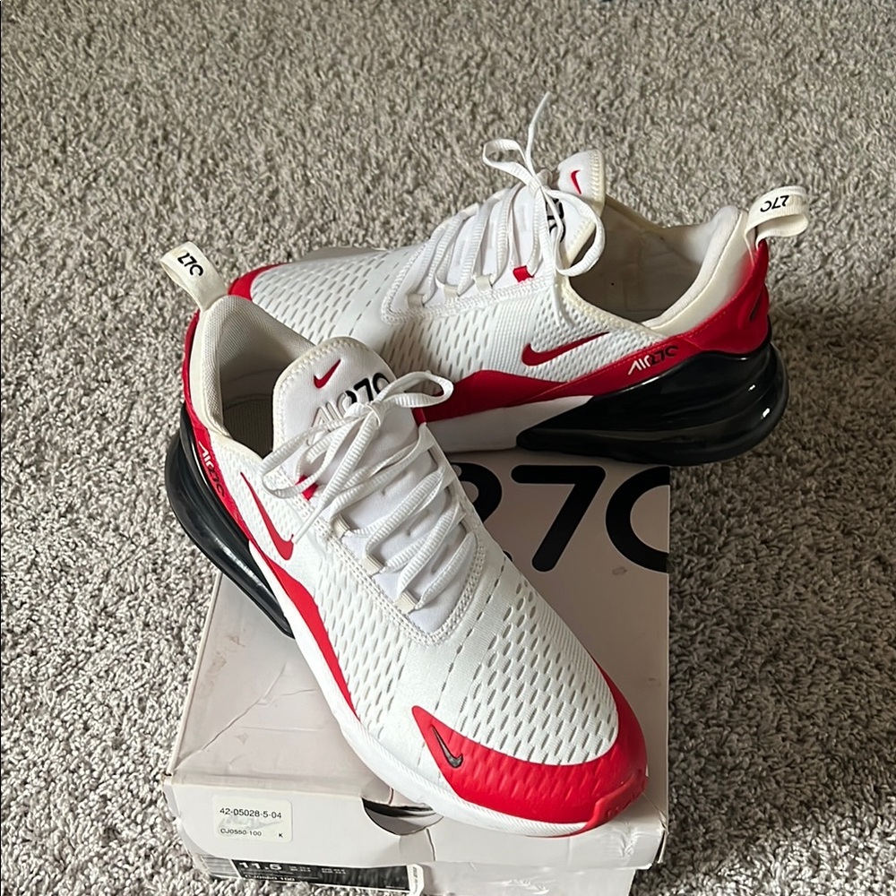 Nike Air Max 270 White and Red with Black Sole